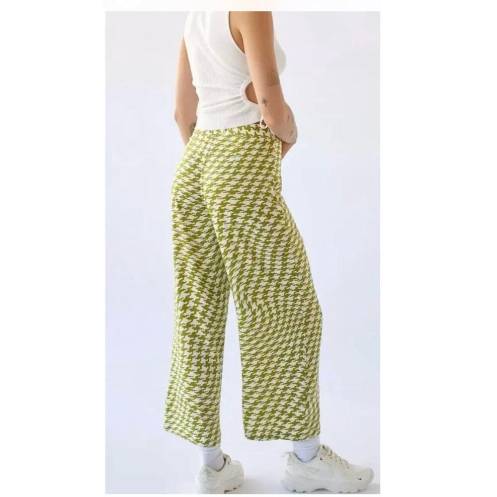 Urban Outfitters Wide Leg Palazzo Green Satin Geometric Pants Size Medium NWT